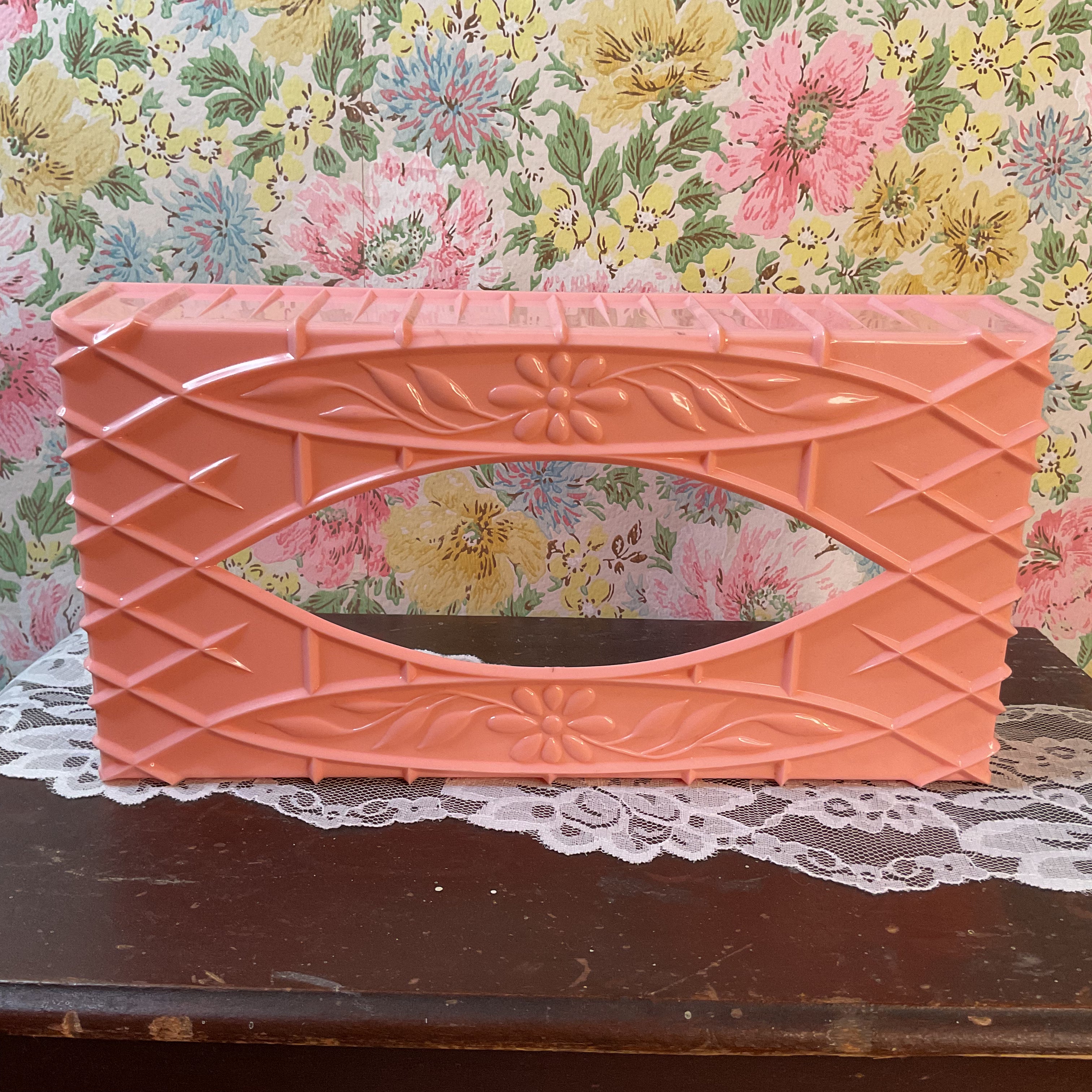 Vintage Pink Plastic Tissue Box Cover Floral Holder - Avid Vintage