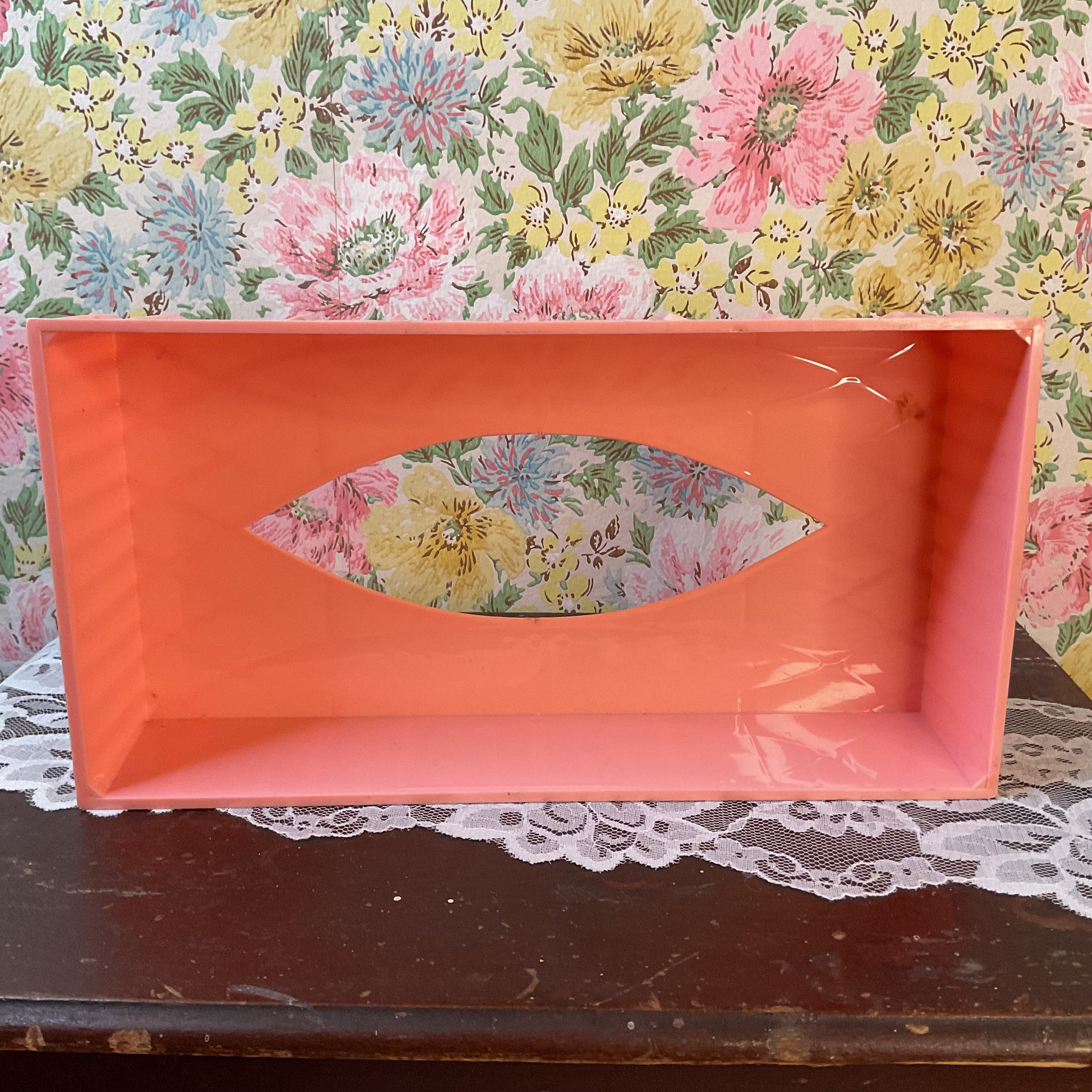 Vintage Pink Plastic Tissue Box Cover Floral Holder - Avid Vintage