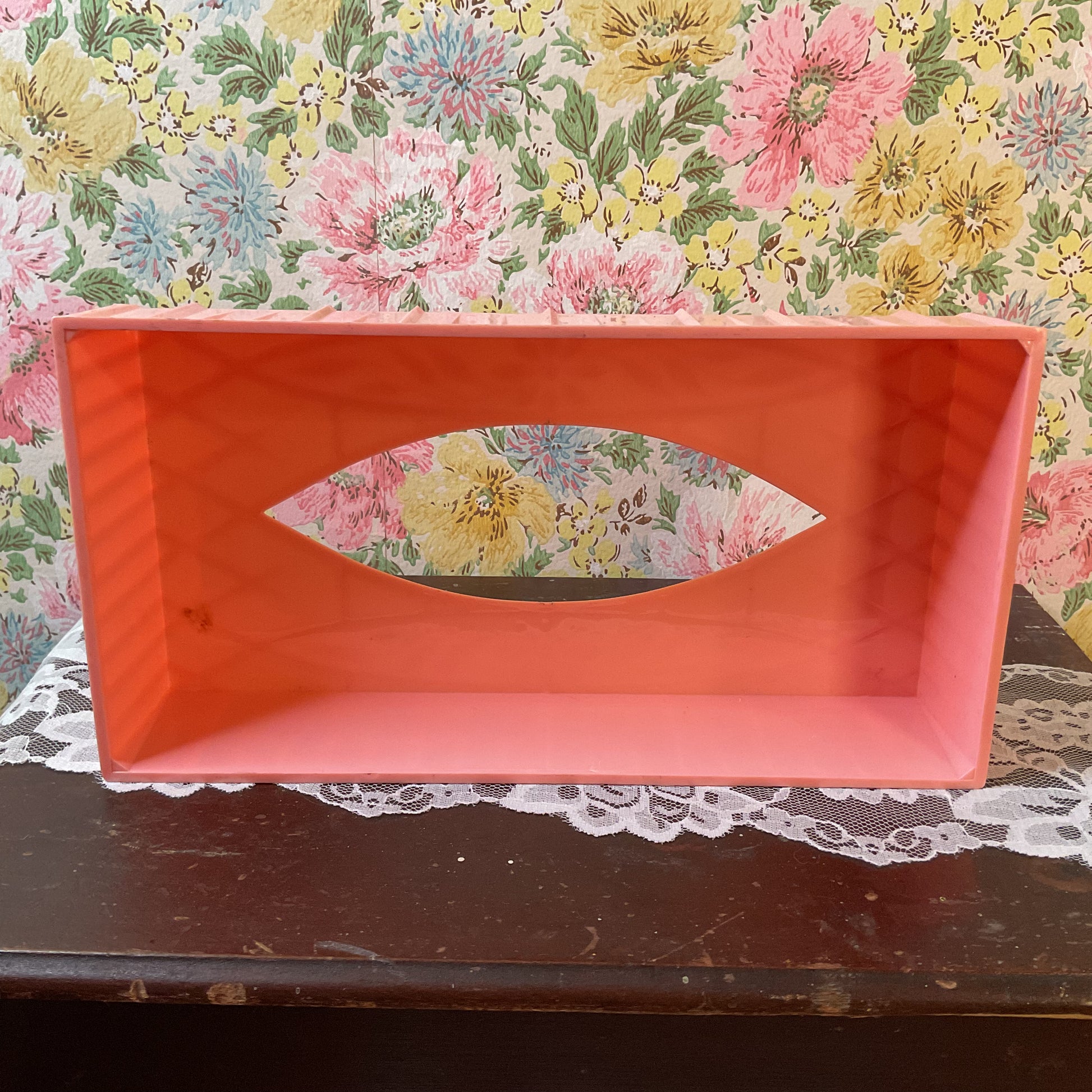 Vintage Pink Plastic Tissue Box Cover Floral Holder - Avid Vintage