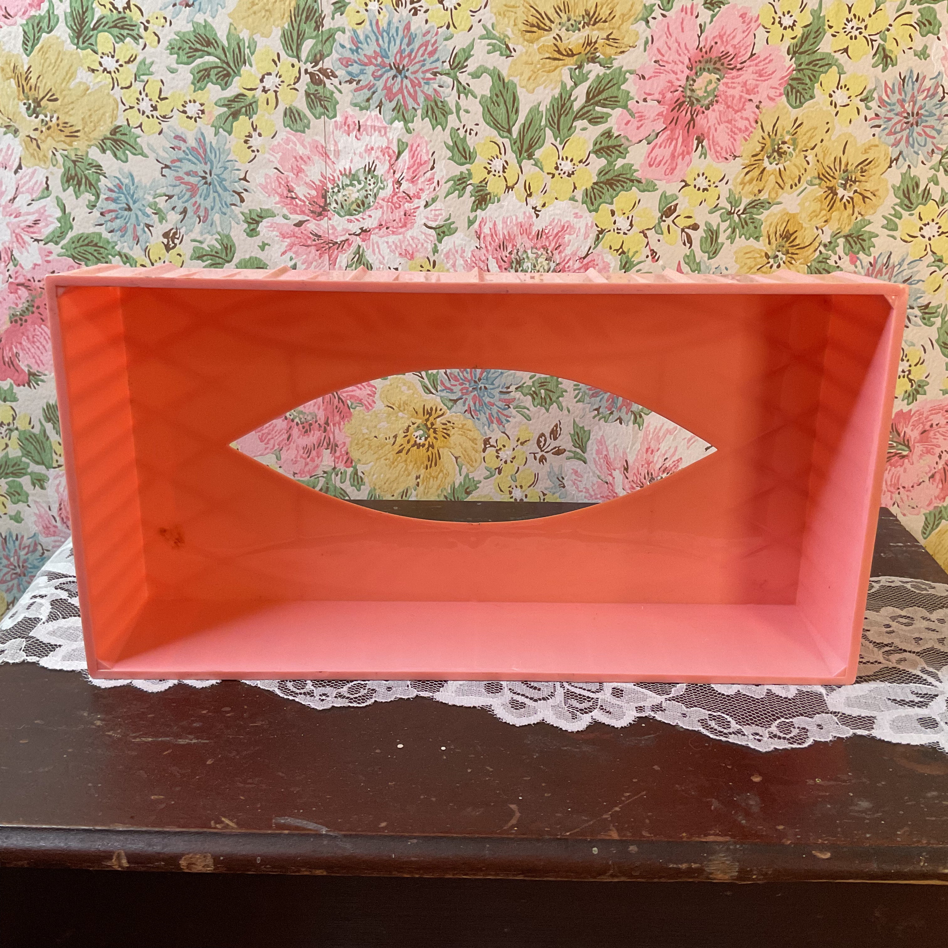 Vintage Pink Plastic Tissue Box Cover Floral Holder - Avid Vintage