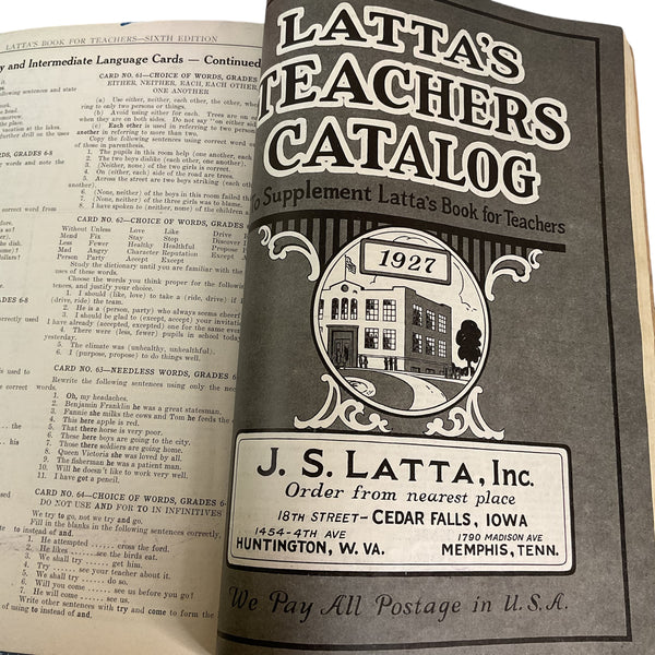 1927 School Catalog Latta’s Book for Teachers Sixth Edition Cedar Falls Iowa