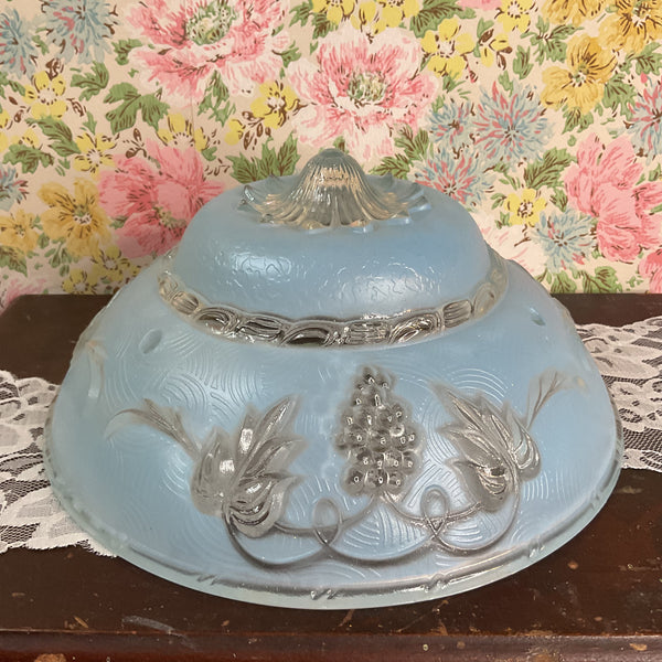 Vintage Art Deco 3 Chain Blue Glass Ceiling Light Shade Replacement