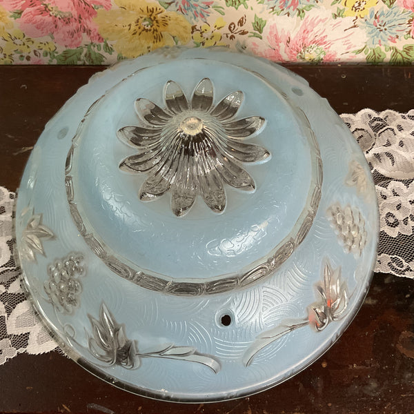 Vintage Art Deco 3 Chain Blue Glass Ceiling Light Shade Replacement