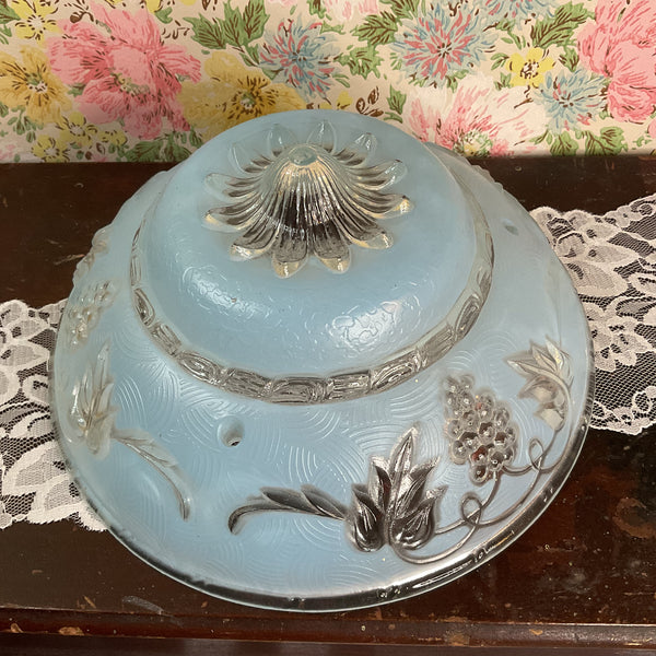 Vintage Art Deco 3 Chain Blue Glass Ceiling Light Shade Replacement