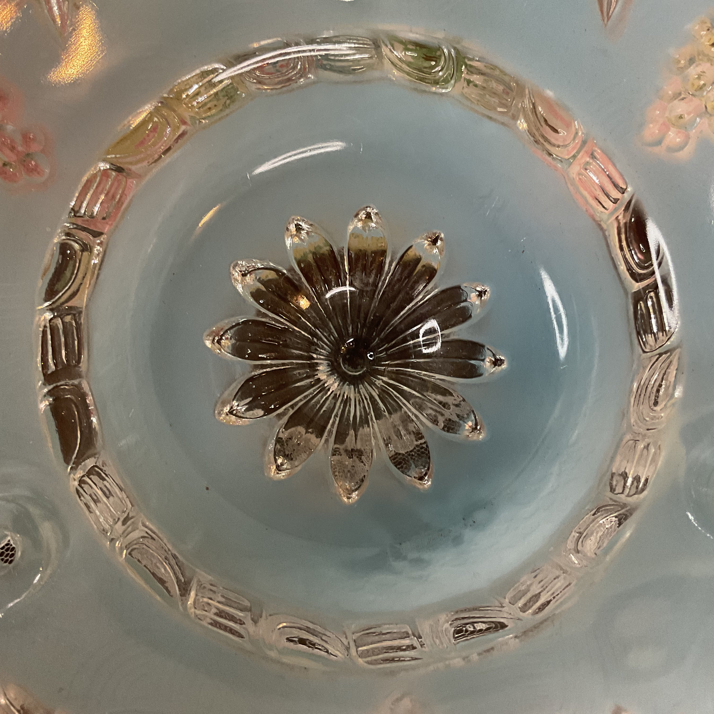Vintage Art Deco 3 Chain Blue Glass Ceiling Light Shade Replacement