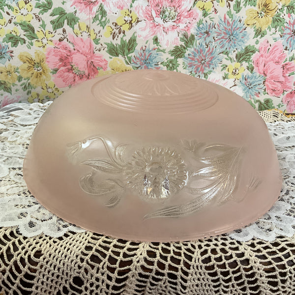 Vintage Frosted Pink and Clear Pressed Glass 3 Hole Ceiling Light Shade Replacement