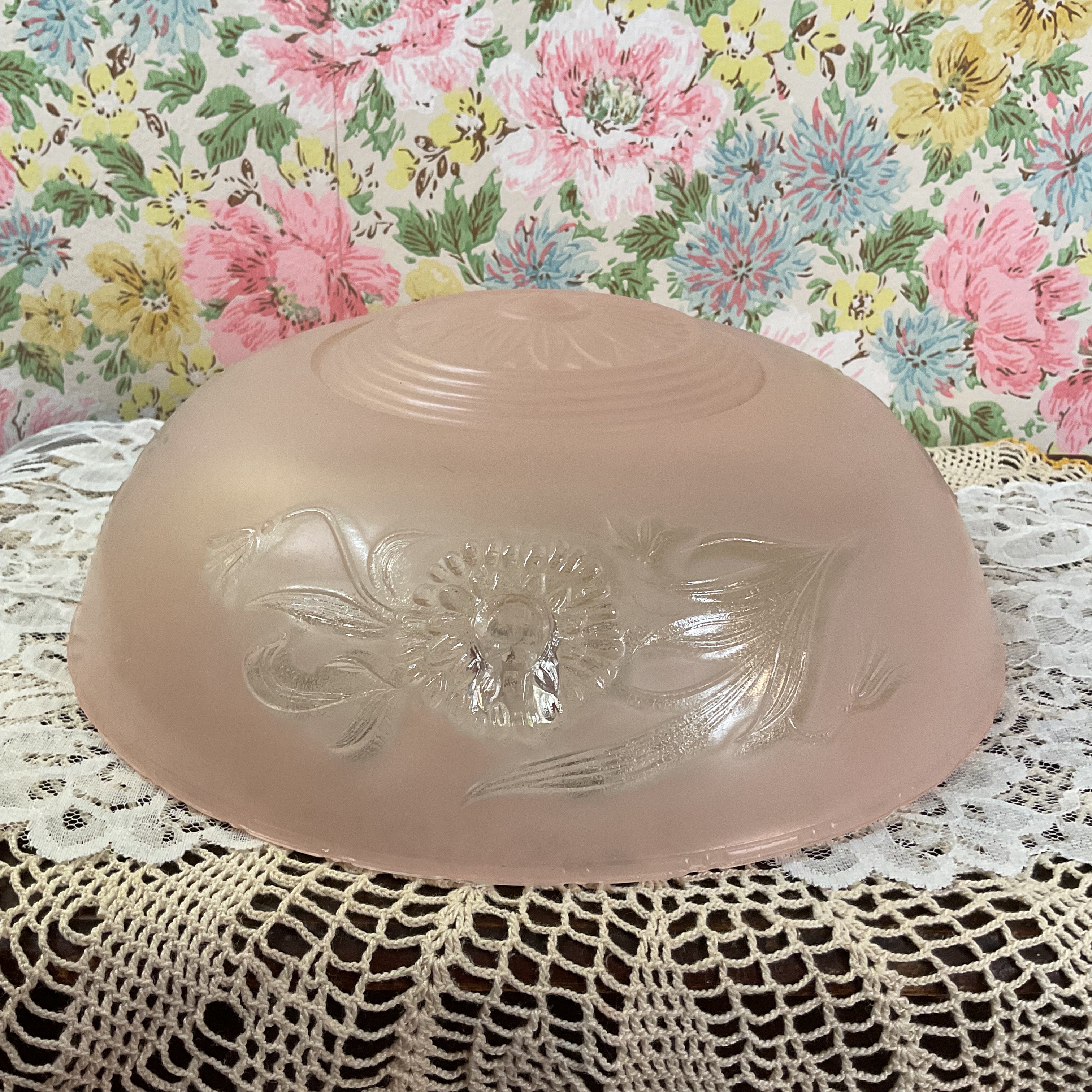Vintage Frosted Pink and Clear Pressed Glass 3 Hole Ceiling Light Shade Replacement