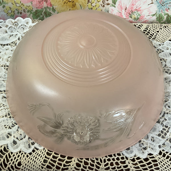 Vintage Frosted Pink and Clear Pressed Glass 3 Hole Ceiling Light Shade Replacement