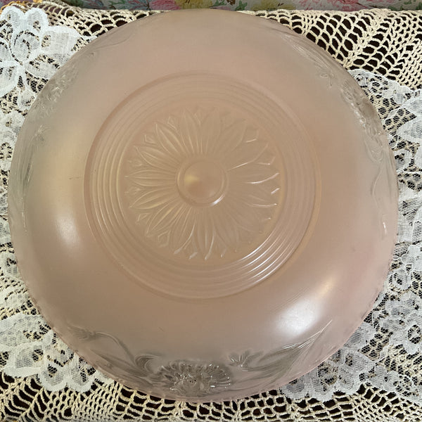 Vintage Frosted Pink and Clear Pressed Glass 3 Hole Ceiling Light Shade Replacement