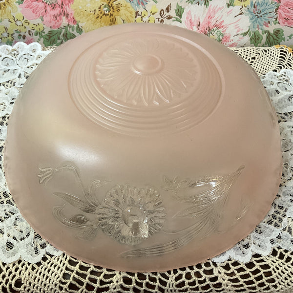 Vintage Frosted Pink and Clear Pressed Glass 3 Hole Ceiling Light Shade Replacement