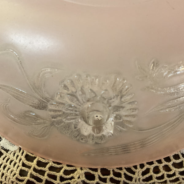 Vintage Frosted Pink and Clear Pressed Glass 3 Hole Ceiling Light Shade Replacement