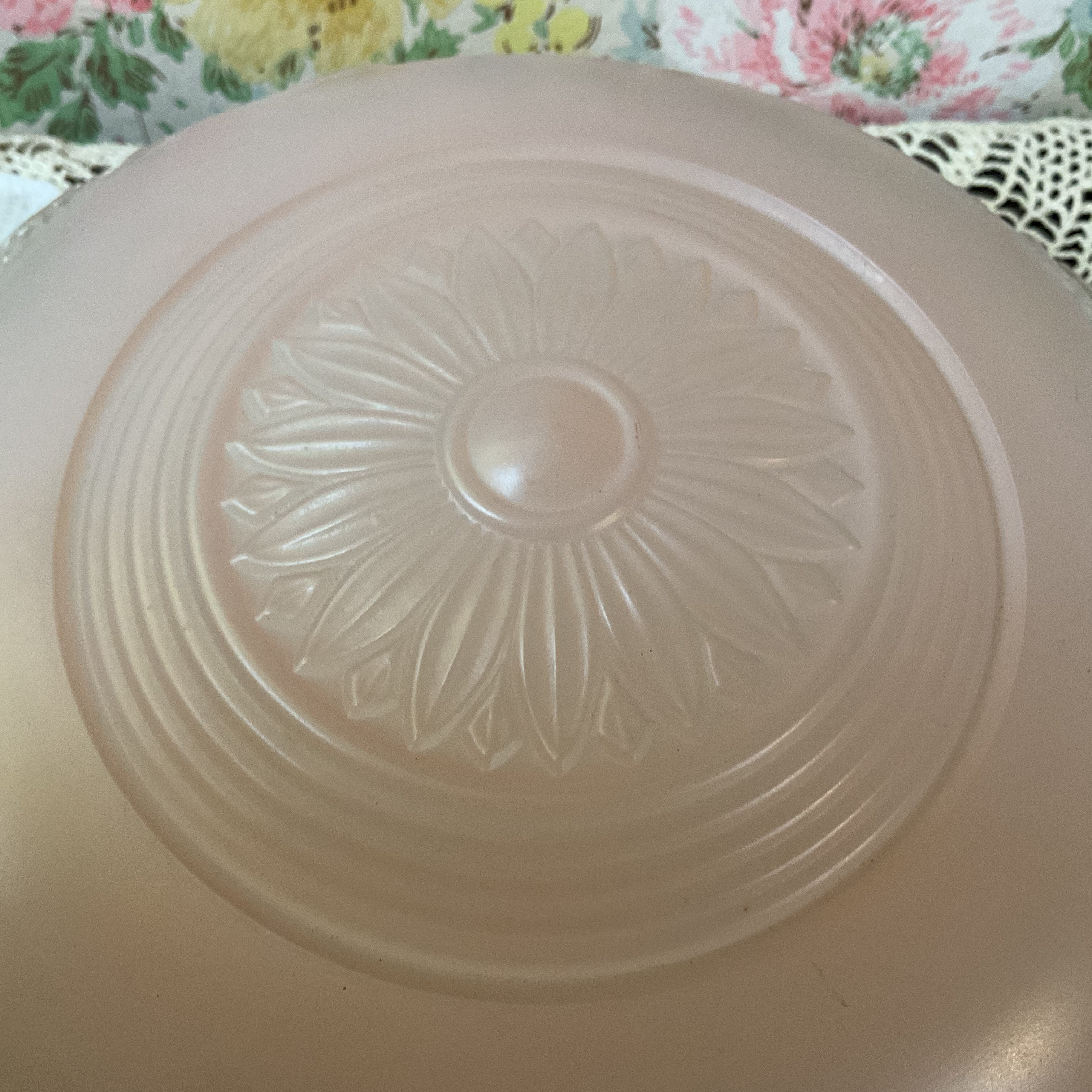 Vintage Frosted Pink and Clear Pressed Glass 3 Hole Ceiling Light Shade Replacement