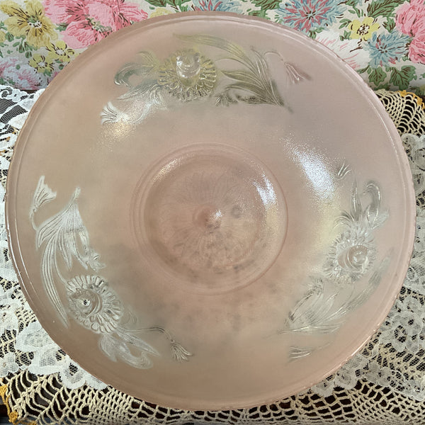 Vintage Frosted Pink and Clear Pressed Glass 3 Hole Ceiling Light Shade Replacement