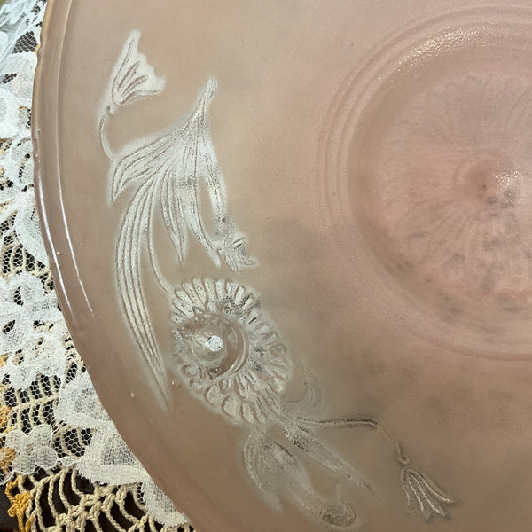 Vintage Frosted Pink and Clear Pressed Glass 3 Hole Ceiling Light Shade Replacement