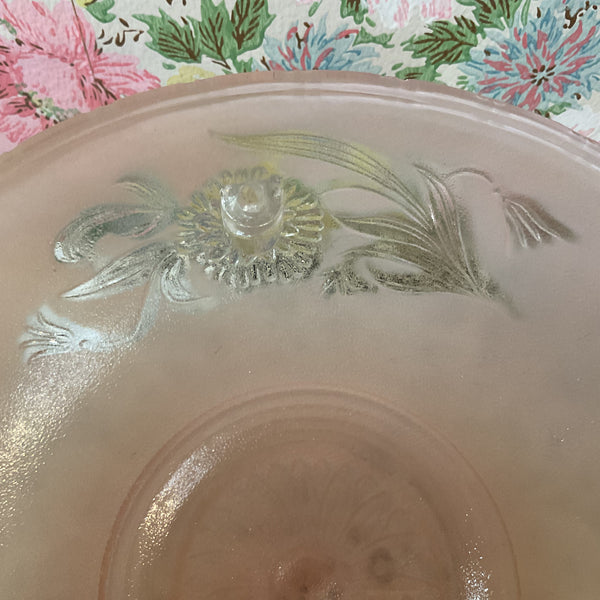 Vintage Frosted Pink and Clear Pressed Glass 3 Hole Ceiling Light Shade Replacement