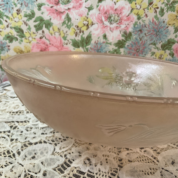 Vintage Frosted Pink and Clear Pressed Glass 3 Hole Ceiling Light Shade Replacement