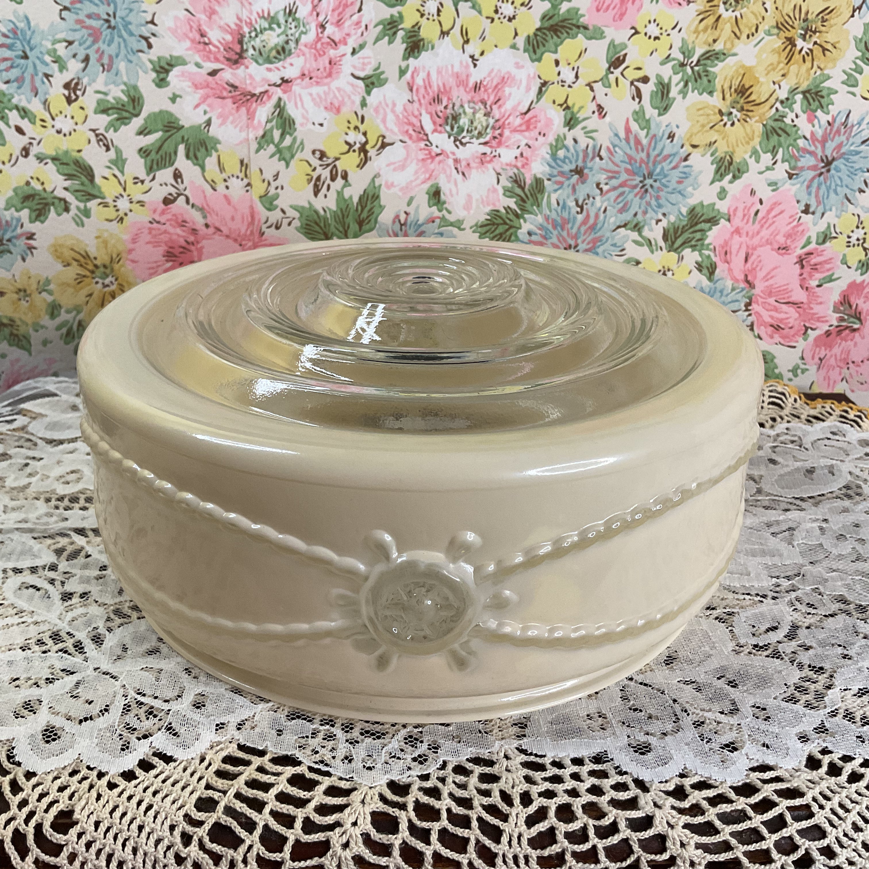 Vintage Flush Mount Beige Pressed Glass Ceiling Light Shade Replacement Nautical