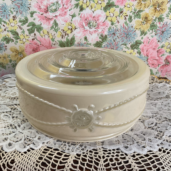 Vintage Flush Mount Beige Pressed Glass Ceiling Light Shade Replacement Nautical