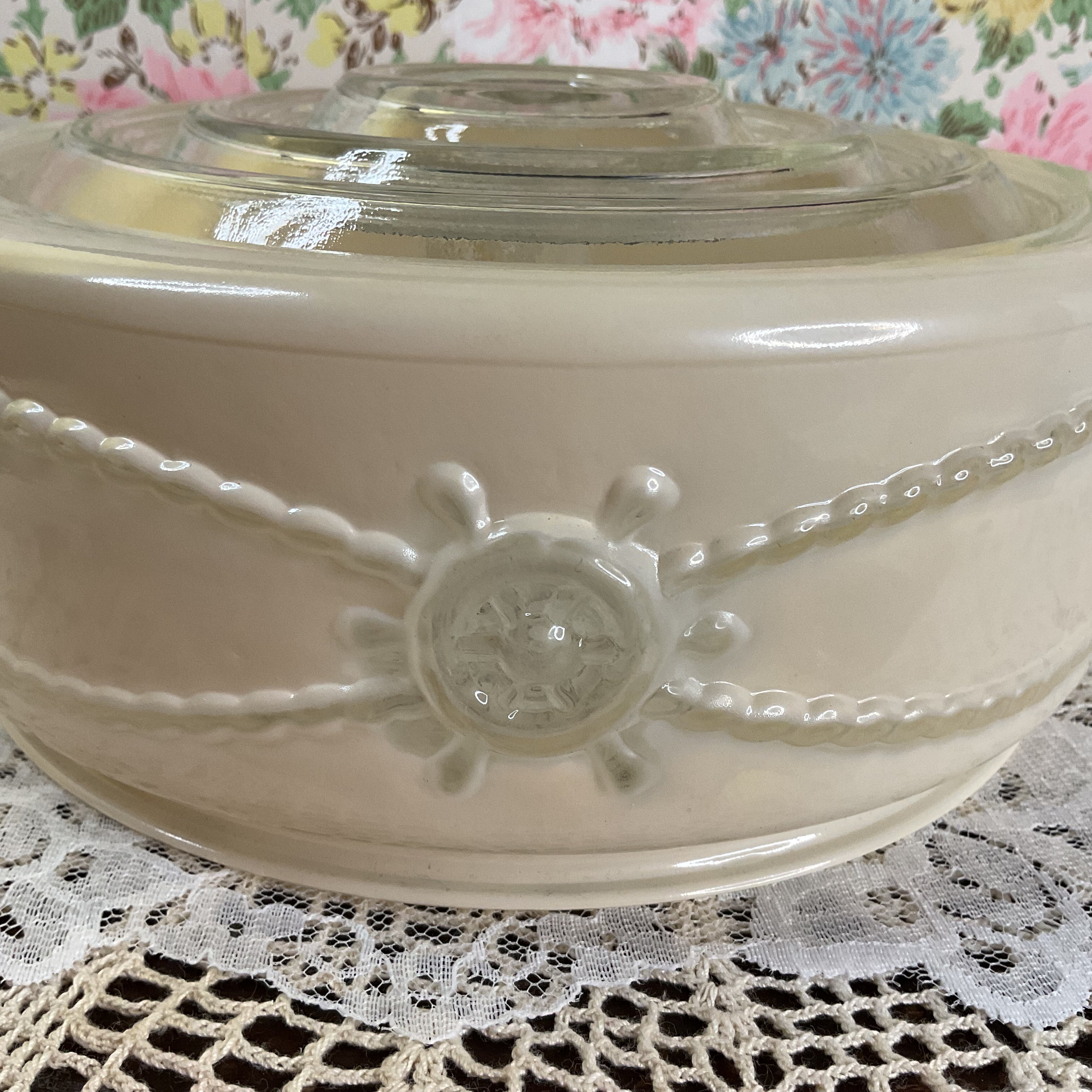 Vintage Flush Mount Beige Pressed Glass Ceiling Light Shade Replacement Nautical