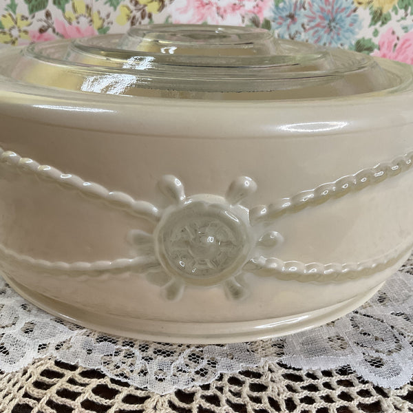Vintage Flush Mount Beige Pressed Glass Ceiling Light Shade Replacement Nautical
