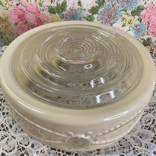 Vintage Flush Mount Beige Pressed Glass Ceiling Light Shade Replacement Nautical