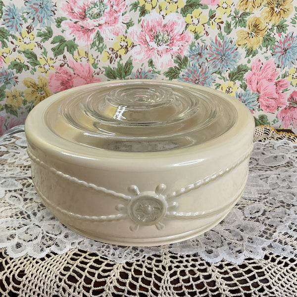 Vintage Flush Mount Beige Pressed Glass Ceiling Light Shade Replacement Nautical