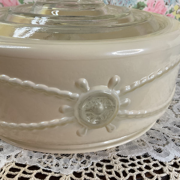 Vintage Flush Mount Beige Pressed Glass Ceiling Light Shade Replacement Nautical