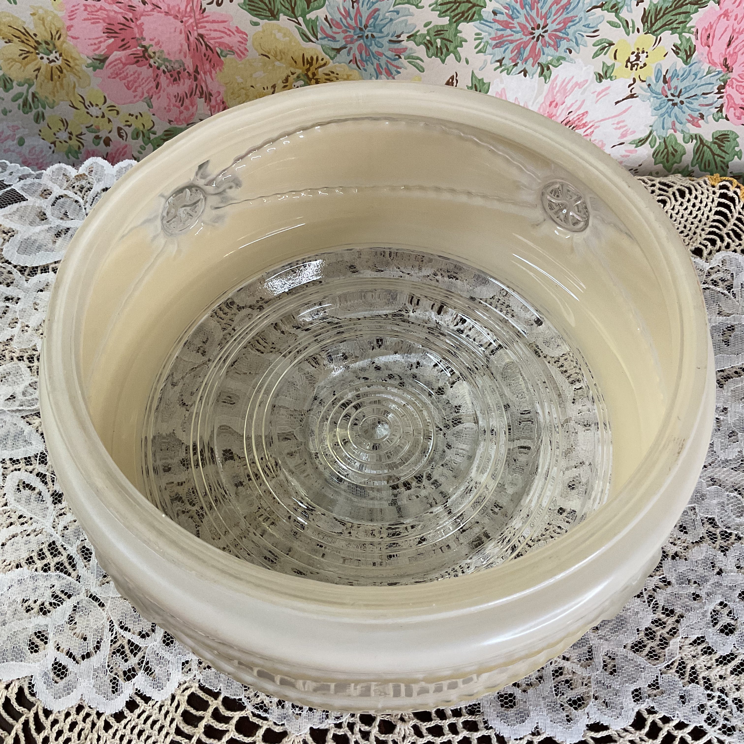 Vintage Flush Mount Beige Pressed Glass Ceiling Light Shade Replacement Nautical