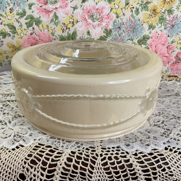 Vintage Flush Mount Beige Pressed Glass Ceiling Light Shade Replacement Nautical