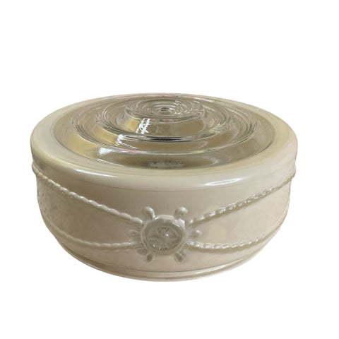 Vintage Flush Mount Beige Pressed Glass Ceiling Light Shade Replacement Nautical