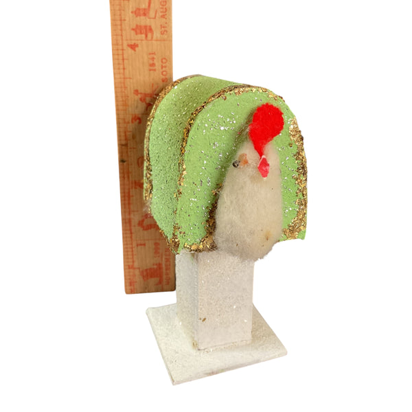 Vintage Japan Putz Chick on Mailbox 1950s Cardboard Glitter Easter Decoration