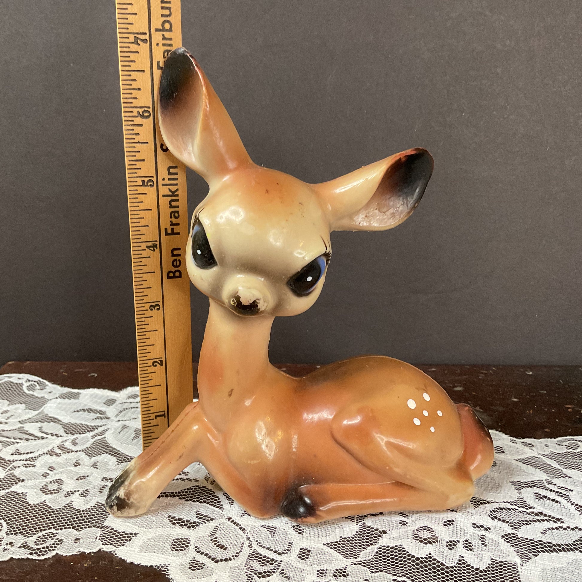 Large Adorable Vintage Blue Eyed Hard Plastic Fawn - Avid Vintage