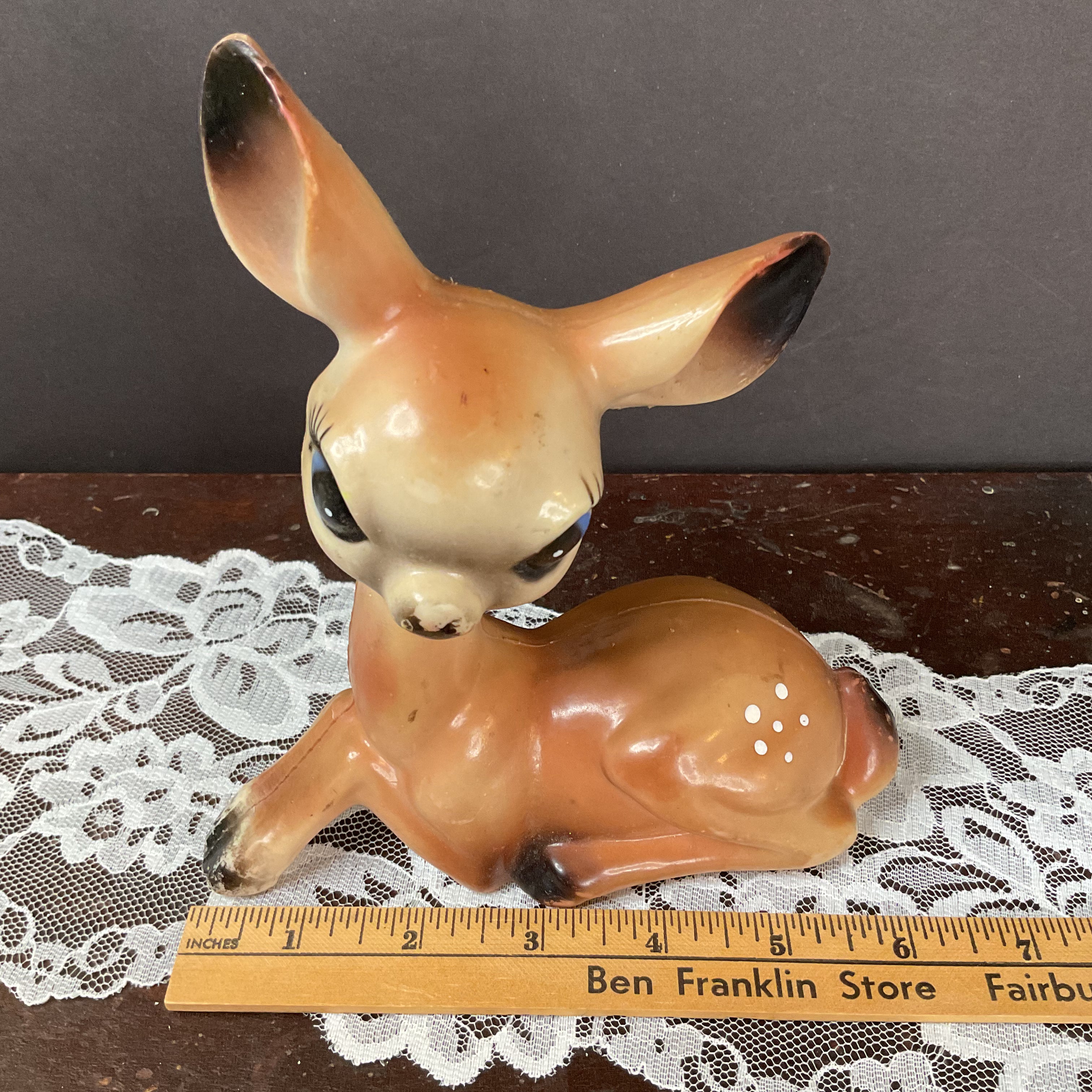 Large Adorable Vintage Blue Eyed Hard Plastic Fawn - Avid Vintage