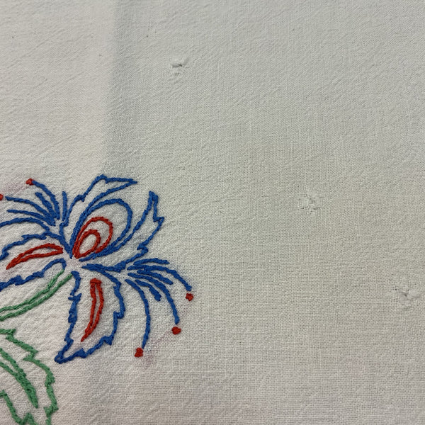 Vintage 1940s Hand Embroidered Pillow Cover Beautiful Bird 17x19