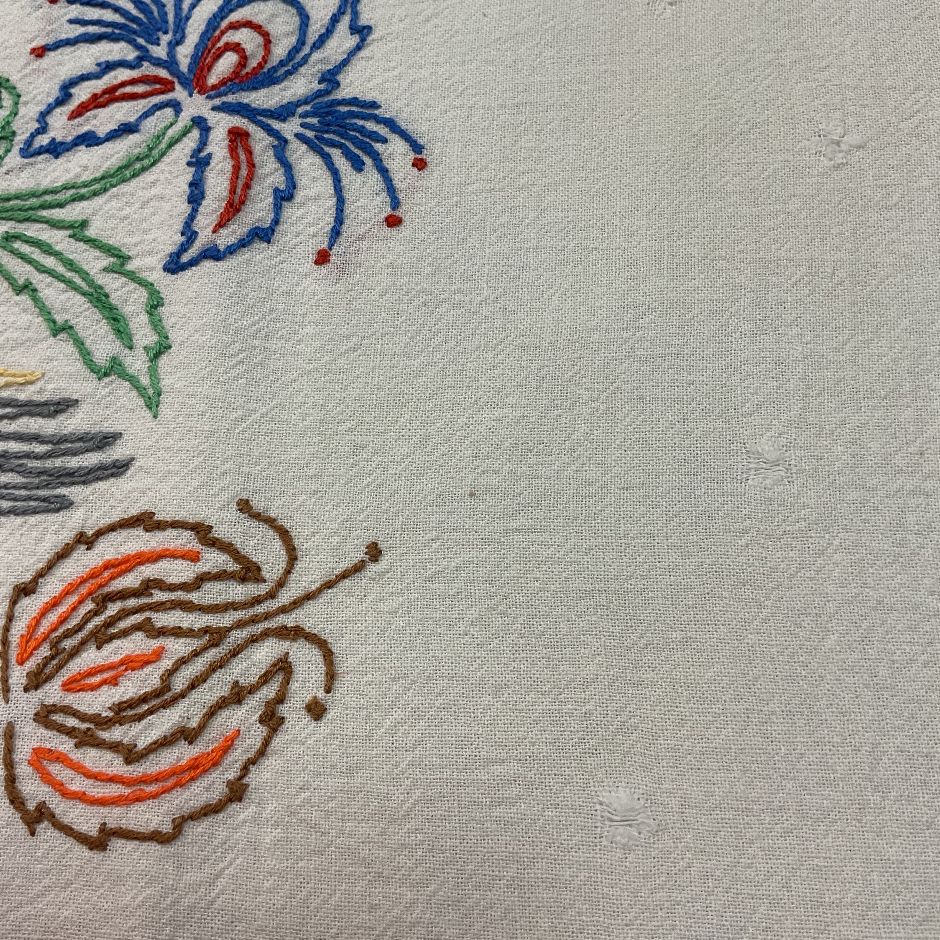 Vintage 1940s Hand Embroidered Pillow Cover Beautiful Bird 17x19