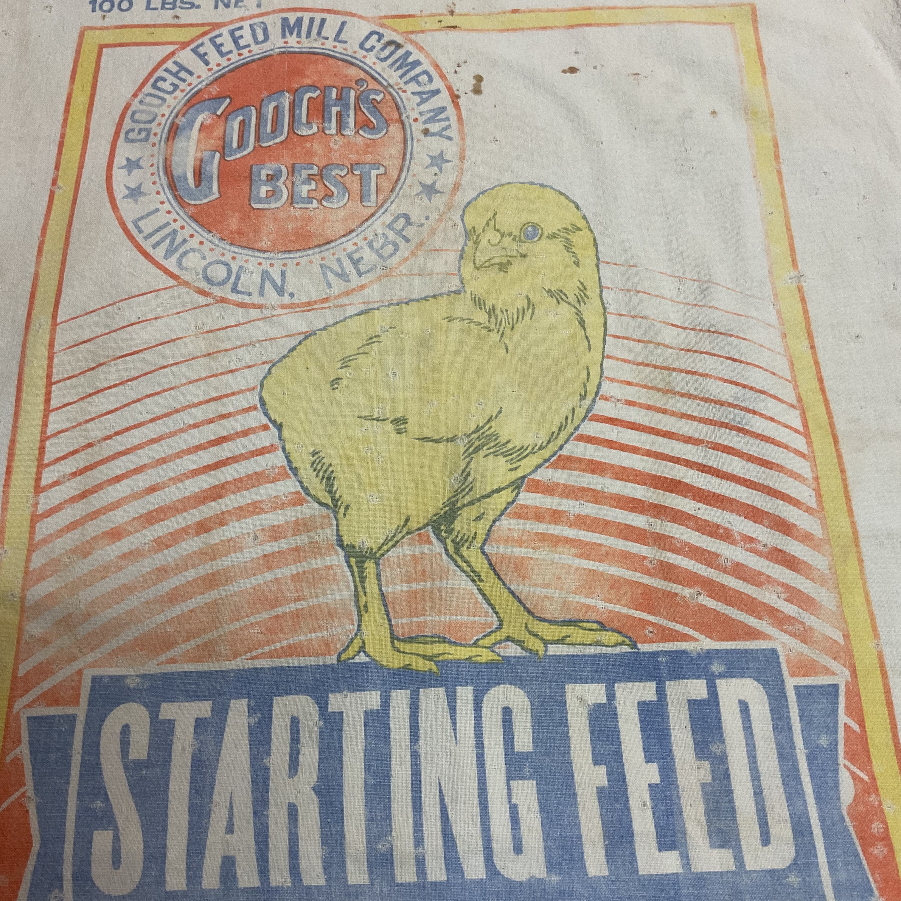 Vintage 1950s Gooch’s Best 100 lb Cloth Feed Sack Baby Chick