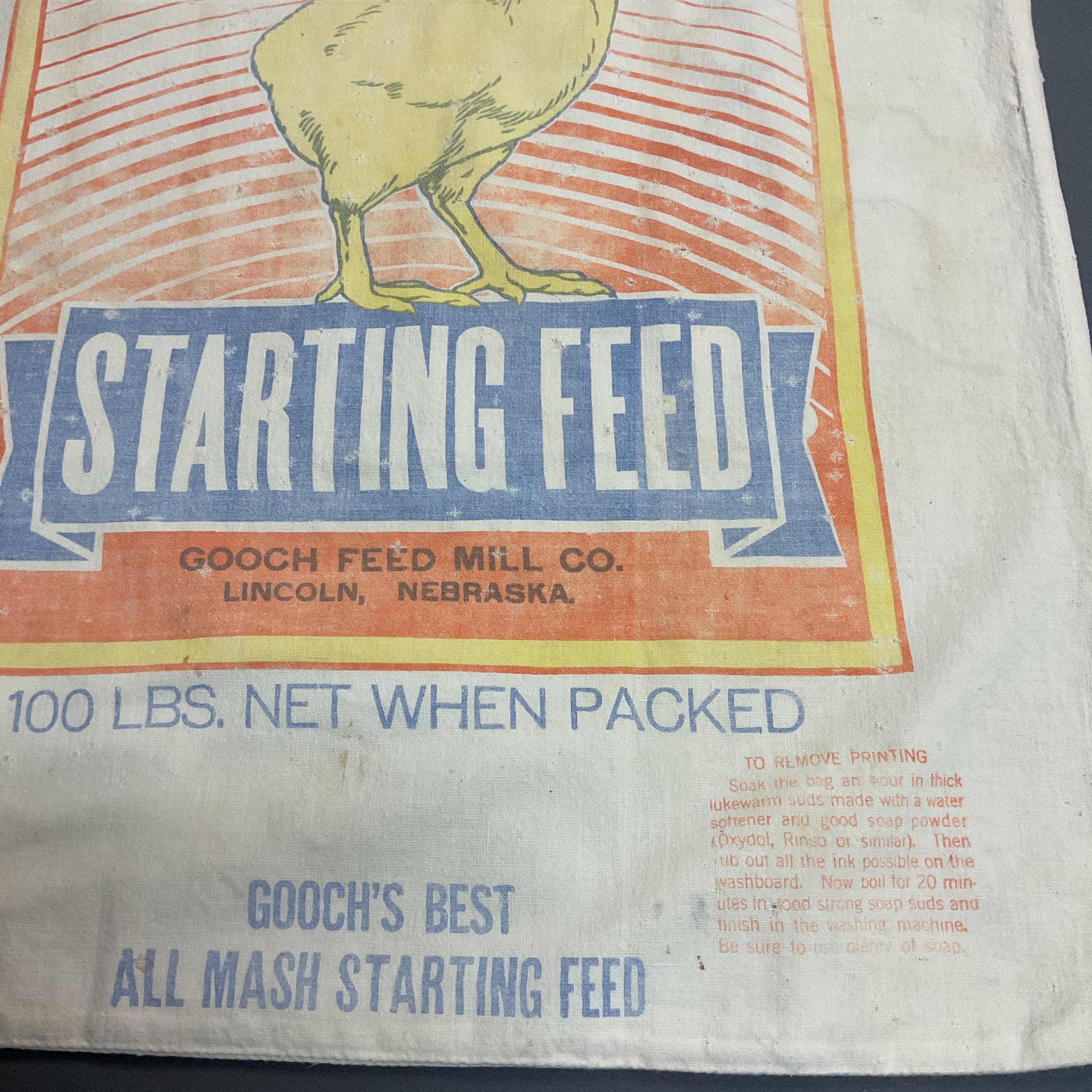 Vintage 1950s Gooch’s Best 100 lb Cloth Feed Sack Baby Chick