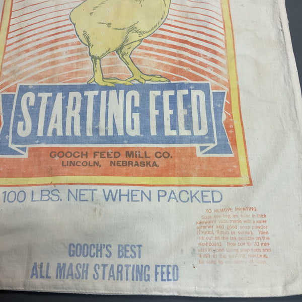 Vintage 1950s Gooch’s Best 100 lb Cloth Feed Sack Baby Chick