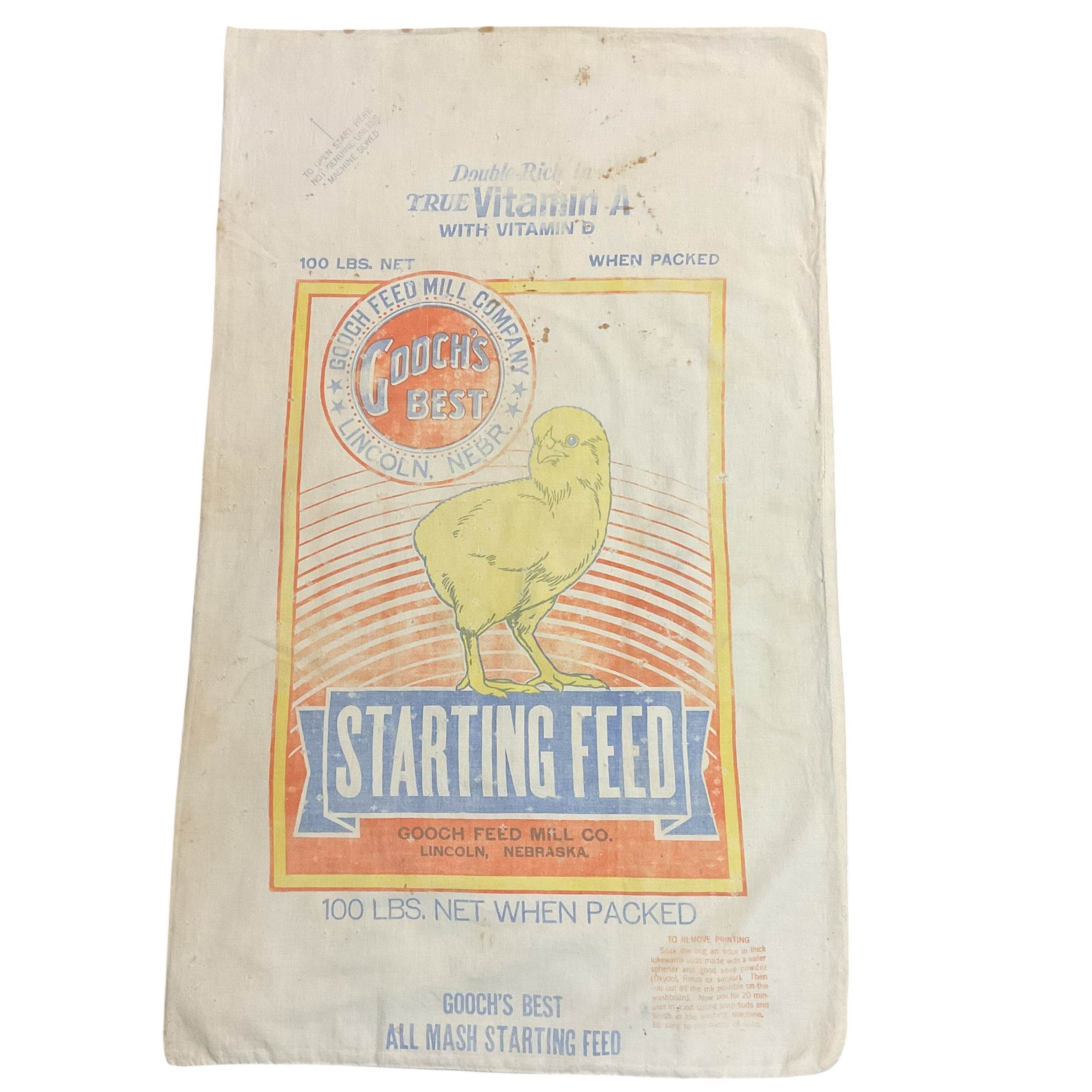 Vintage 1950s Gooch’s Best 100 lb Cloth Feed Sack Baby Chick