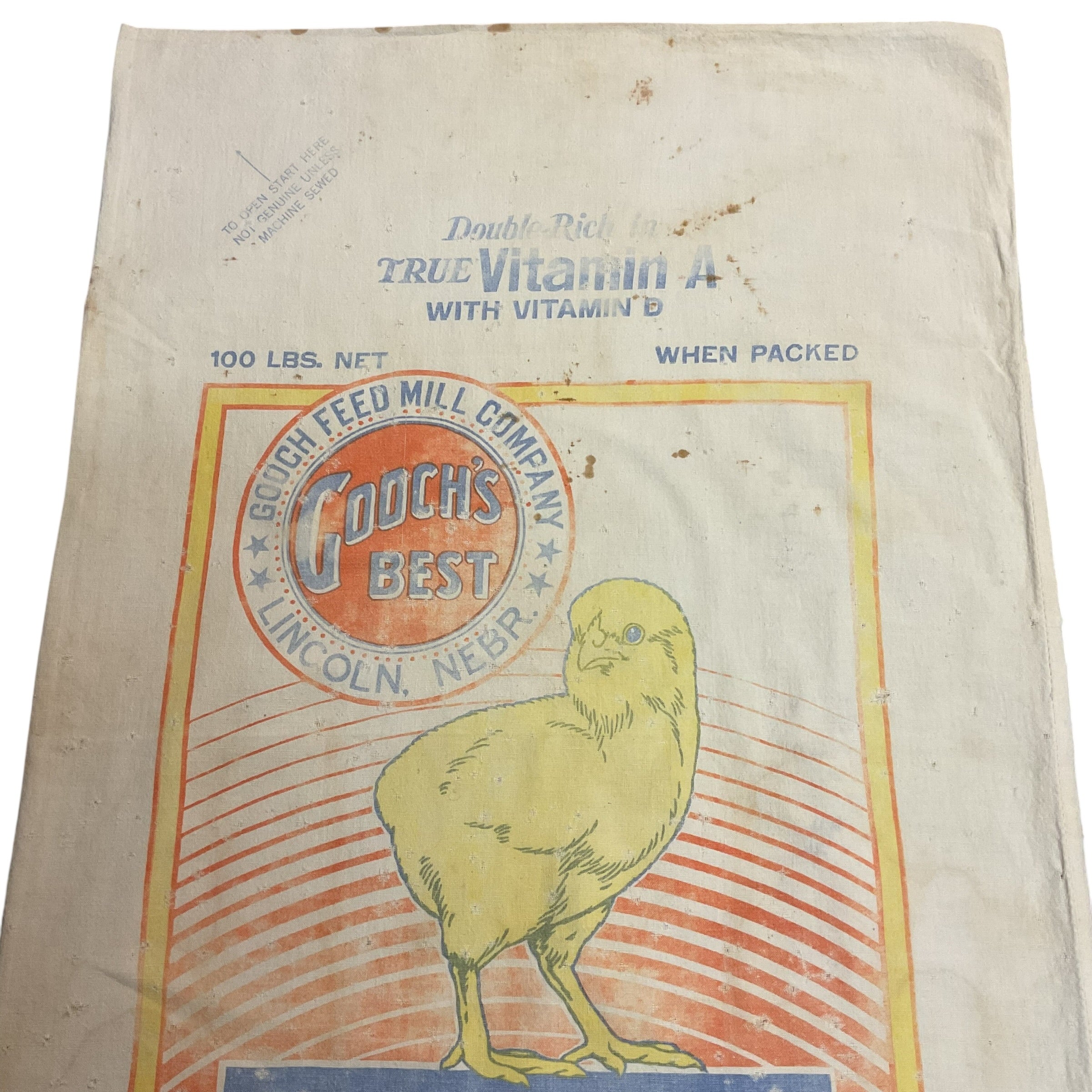Vintage 1950s Gooch’s Best 100 lb Cloth Feed Sack Baby Chick