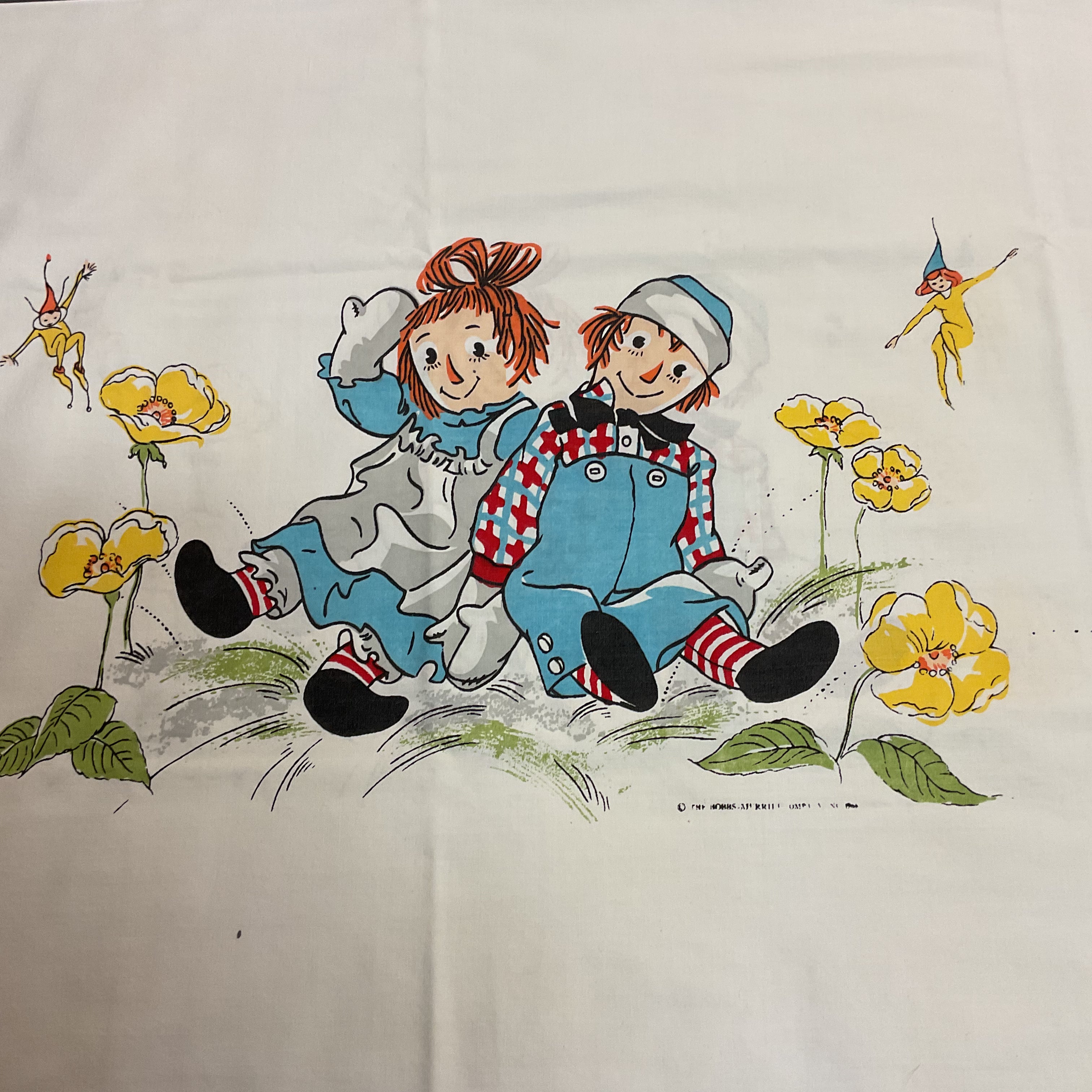 Vintage 1960s Raggedy Ann and Andy Pillowcase Fairies 30x20