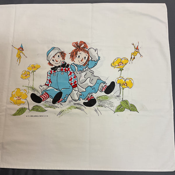 Vintage 1960s Raggedy Ann and Andy Pillowcase Fairies 30x20