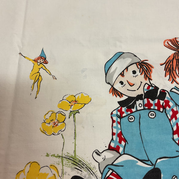 Vintage 1960s Raggedy Ann and Andy Pillowcase Fairies 30x20