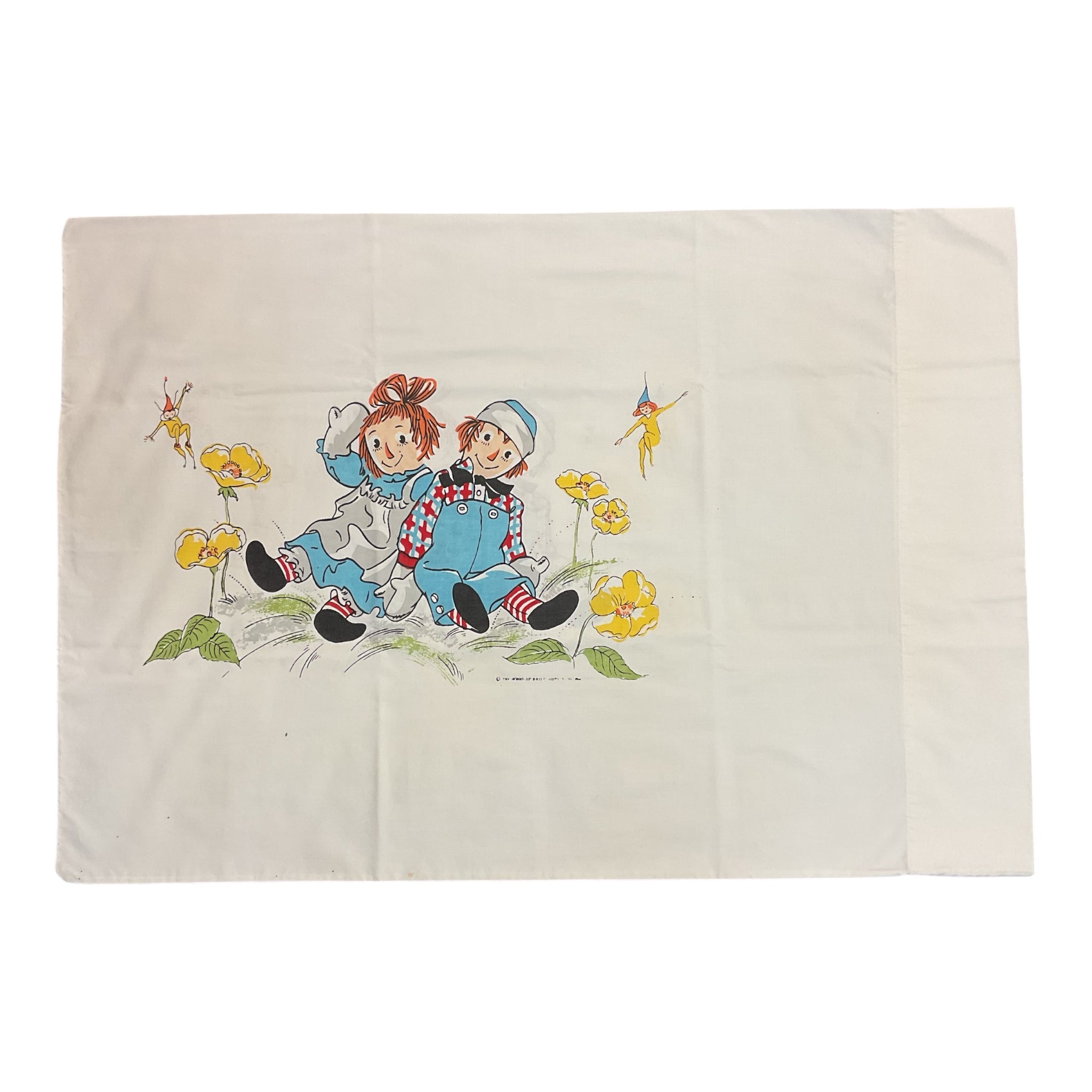 Vintage 1960s Raggedy Ann and Andy Pillowcase Fairies 30x20