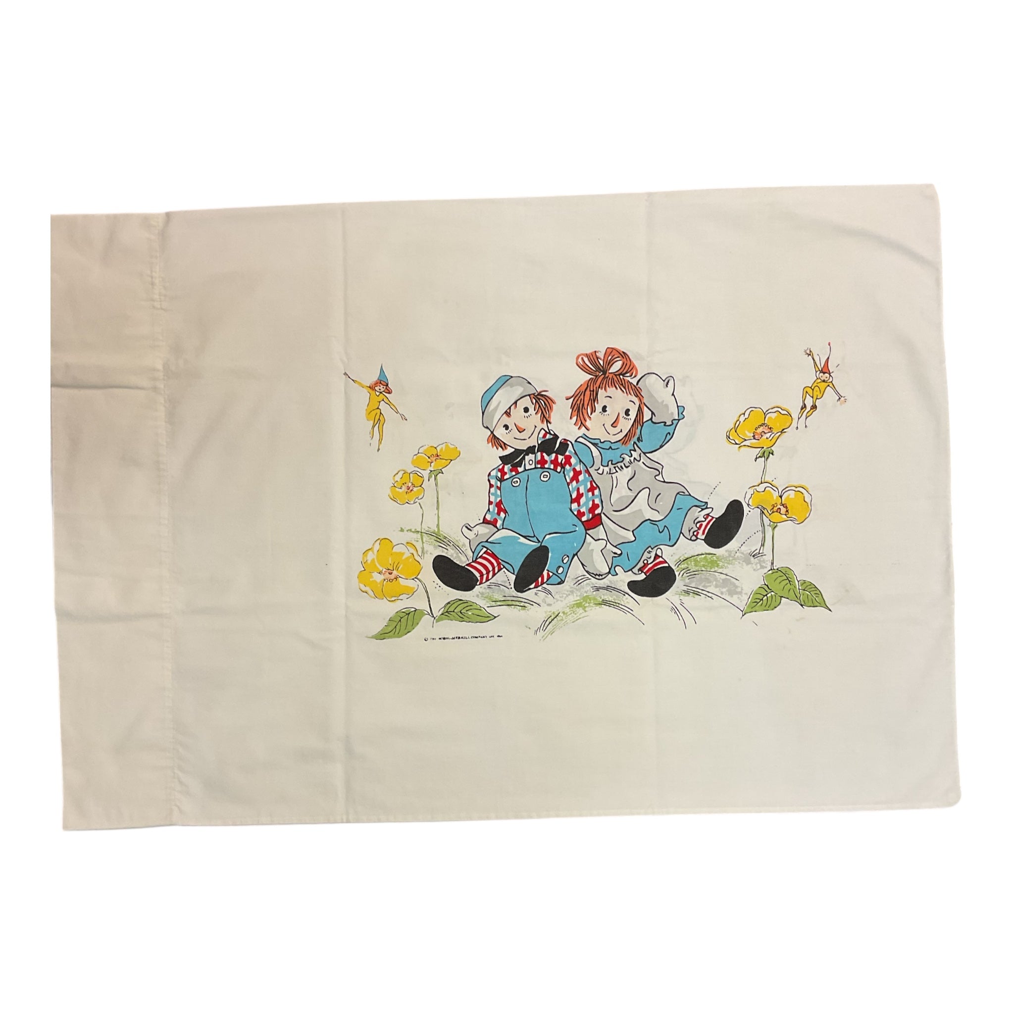 Vintage 1960s Raggedy Ann and Andy Pillowcase Fairies 30x20