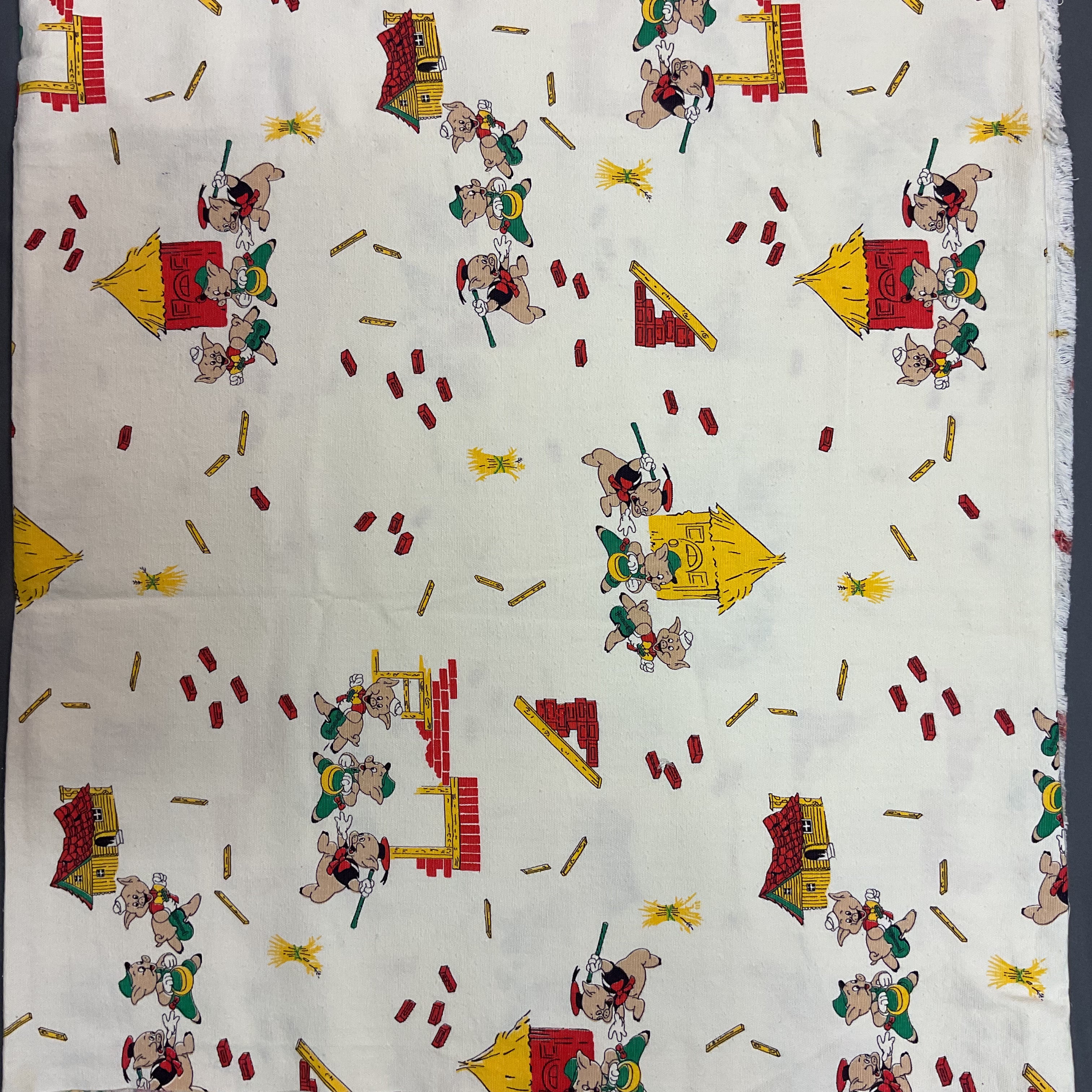 The Three Little Pigs Vintage 1970s Heavy Cotton Fabric 43 x 88