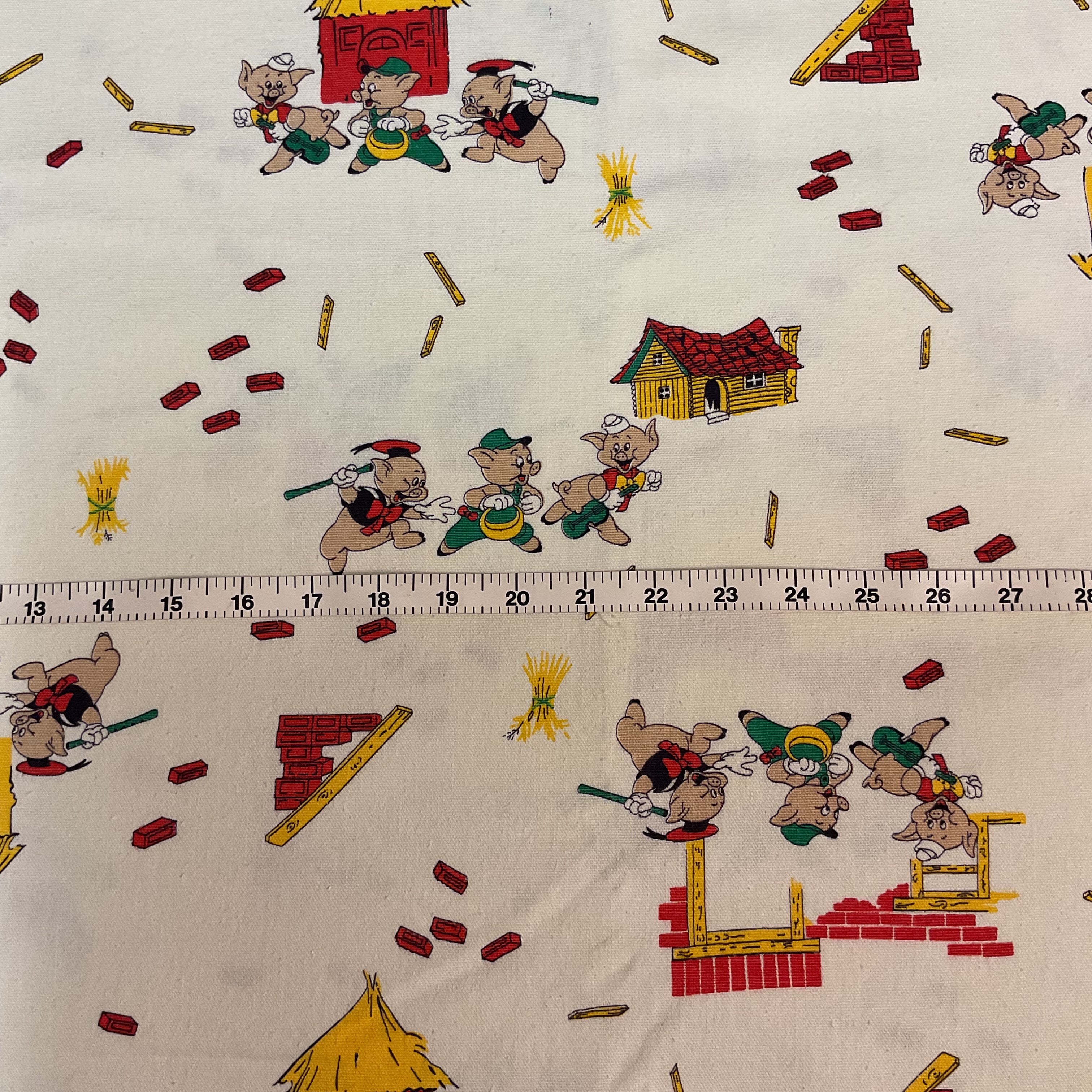 The Three Little Pigs Vintage 1970s Heavy Cotton Fabric 43 x 88