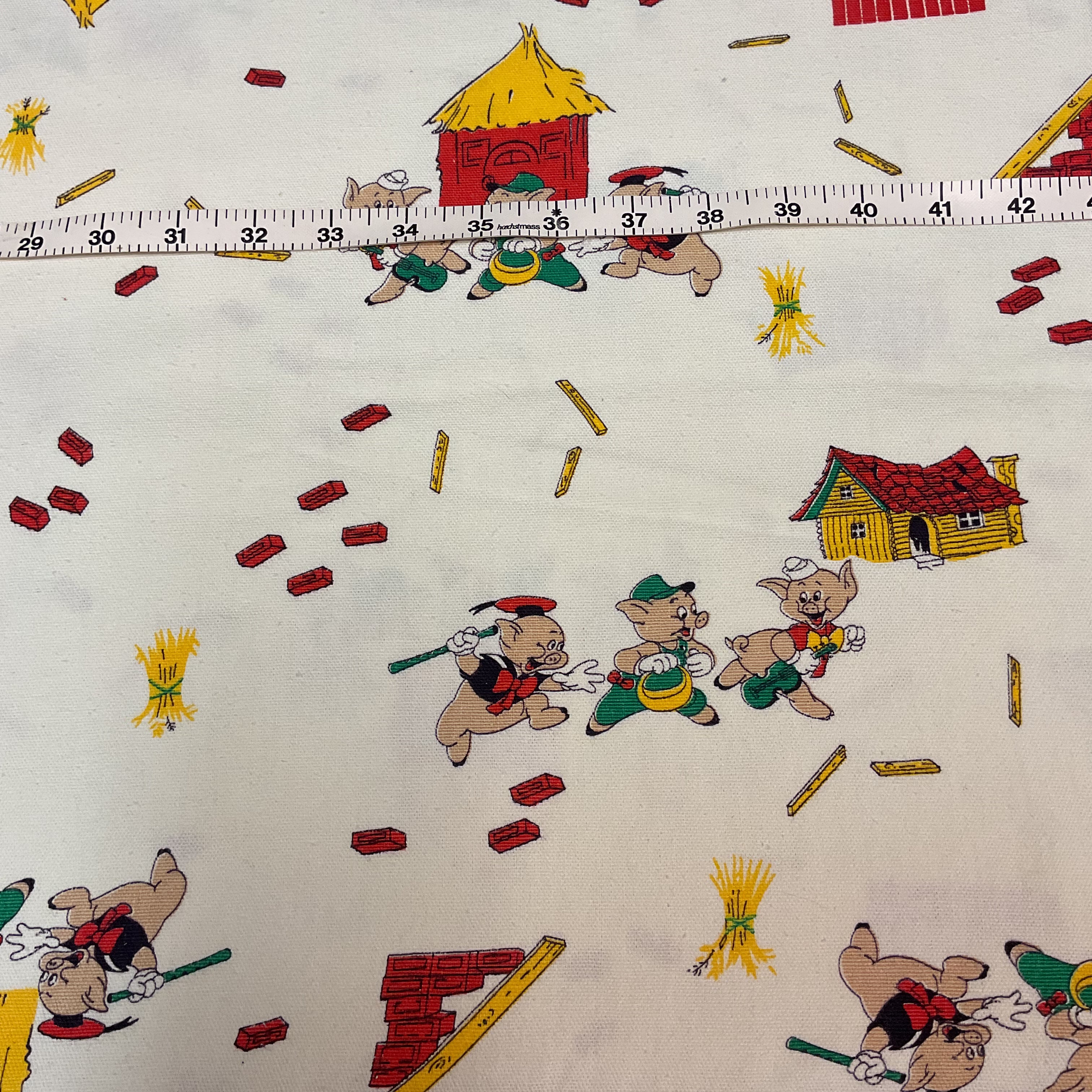 The Three Little Pigs Vintage 1970s Heavy Cotton Fabric 43 x 88