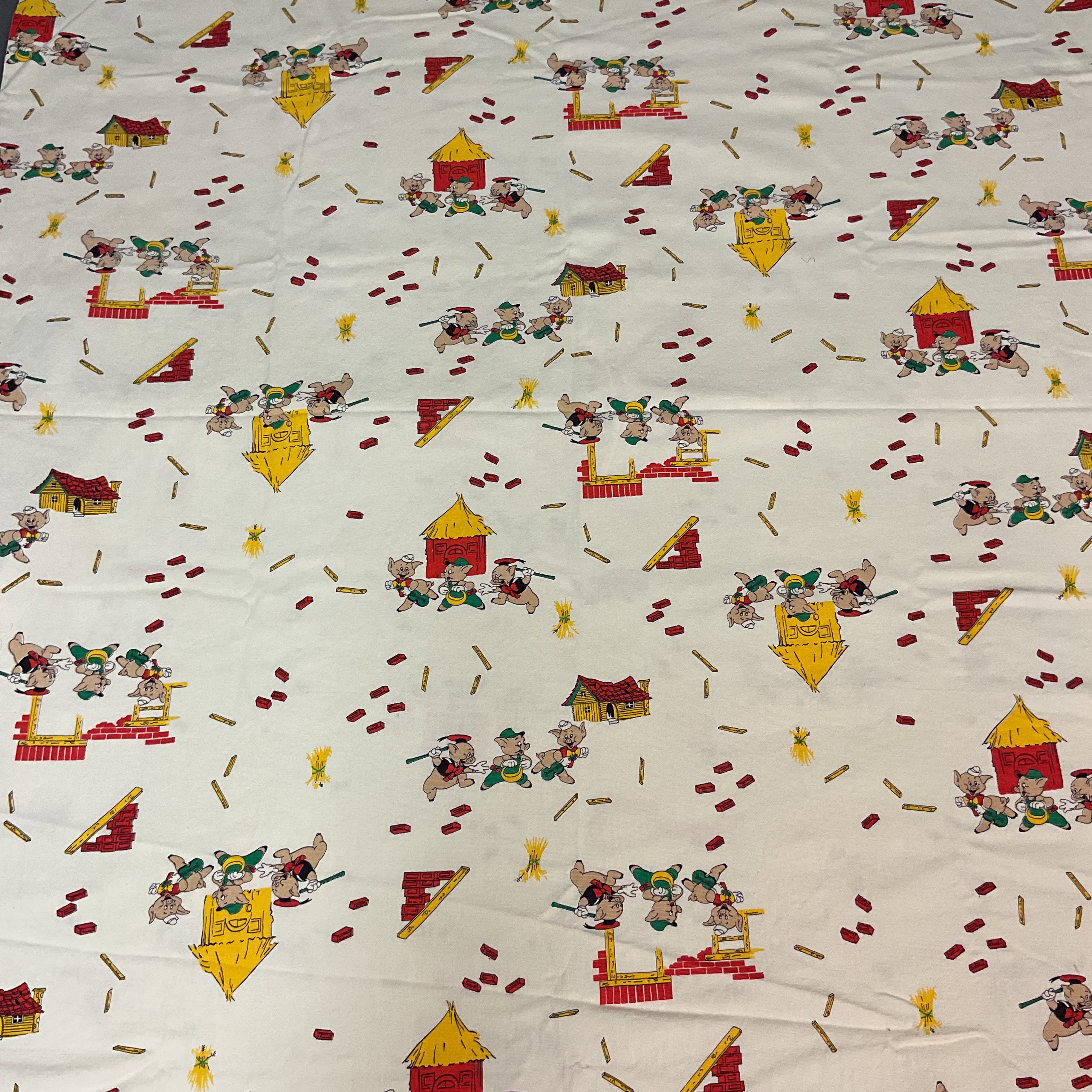 The Three Little Pigs Vintage 1970s Heavy Cotton Fabric 43 x 88