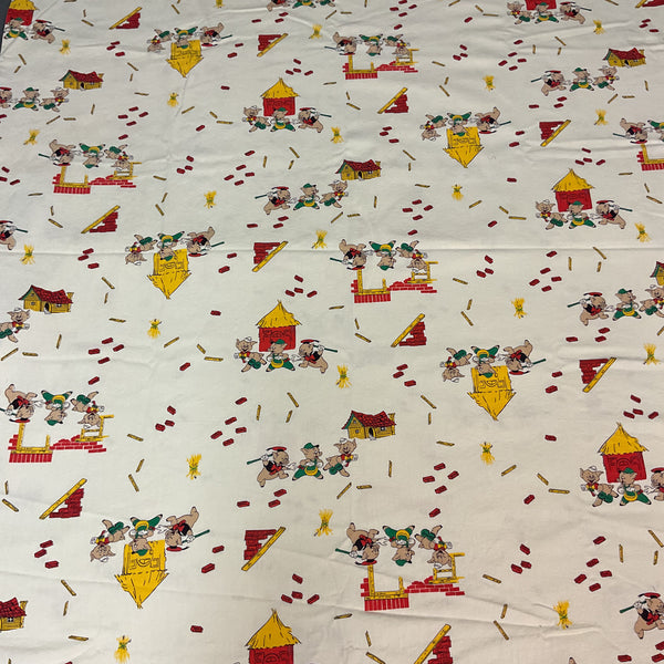 The Three Little Pigs Vintage 1970s Heavy Cotton Fabric 43 x 88